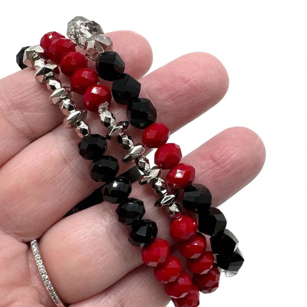 Gennaro Red & Black Faceted Bead Bracelet Set